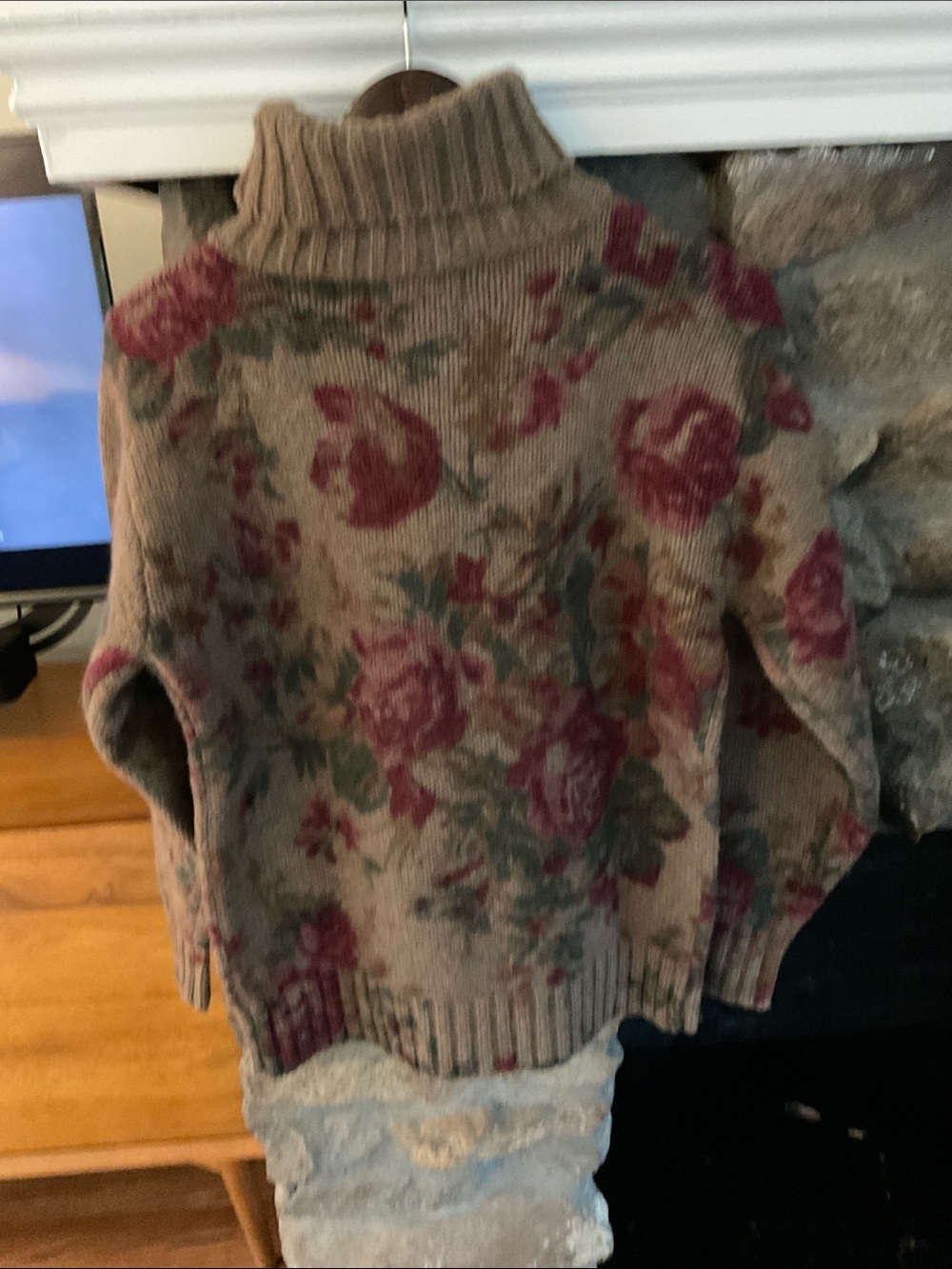 Vintage Ralph Lauren Wool Cabbage Rose Floral Turtleneck Sweater Knit size Small - Picture 2 of 5